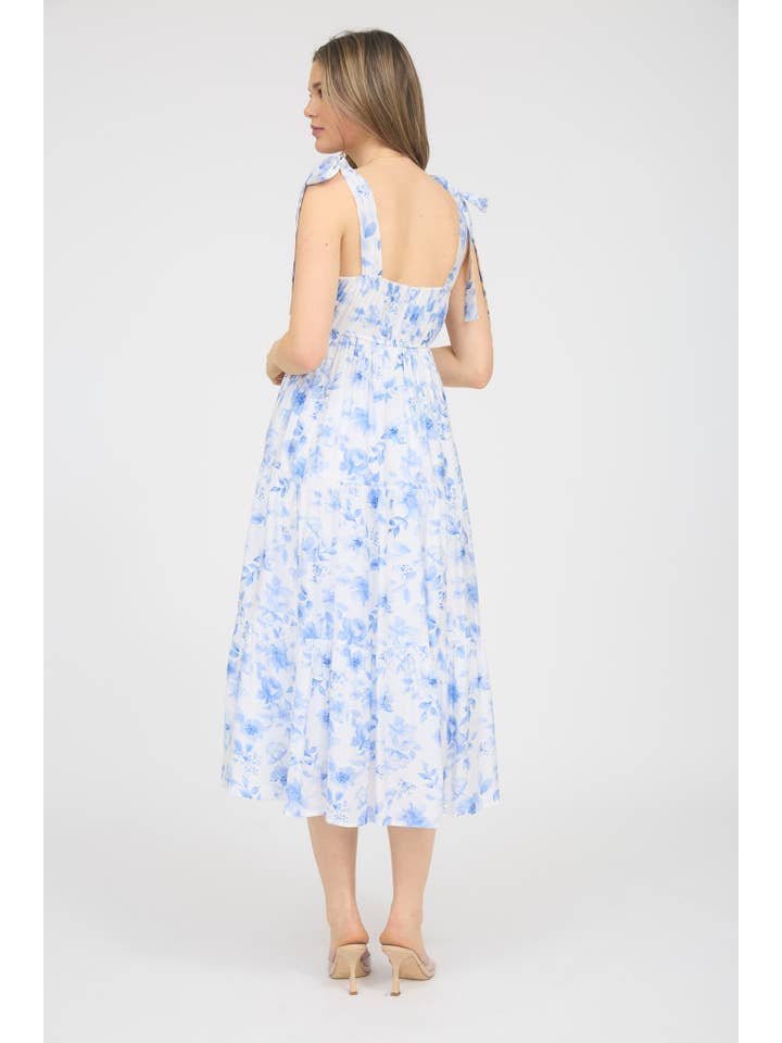 MINE - Wholesale Dress - Women's - FLORAL TIE STRAP TIERED MIDI DRESS