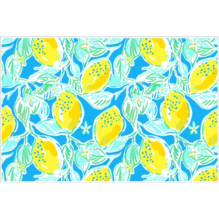 Paper Placemat Pad/ Lemons with Blue Background for wholesale by Ox Bow Decor