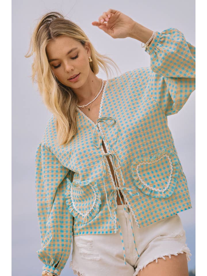 Oddi - Wholesale Blouse - Women's - Colorful Gingham Front Tie Blouse 1