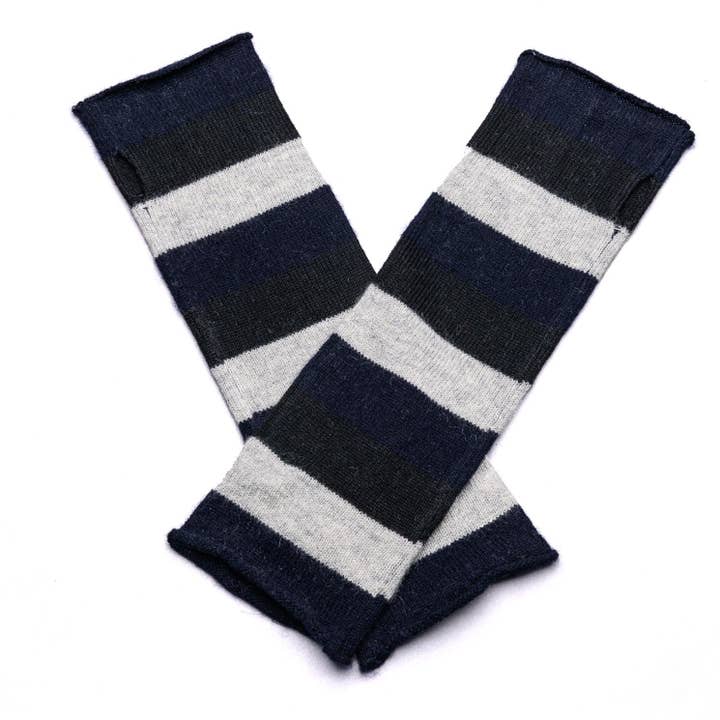 love Kate - Wholesale Gloves – Women's - Hand on HEART 100% Pure Cashmere Fingerless Glove, Stripe French Navy