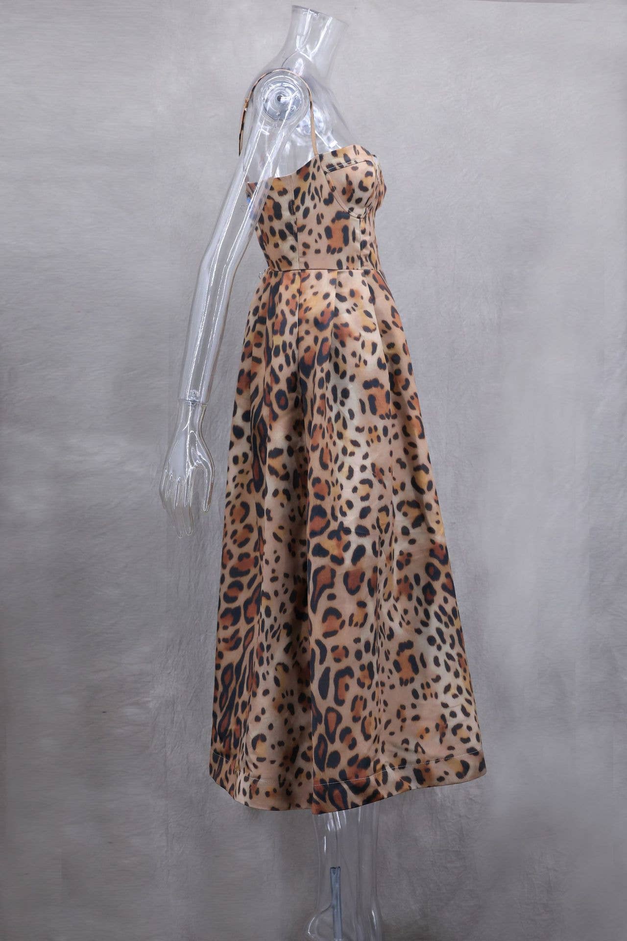 Leo Leopard Corset Cocktail Midi Dress for wholesale on Faire4