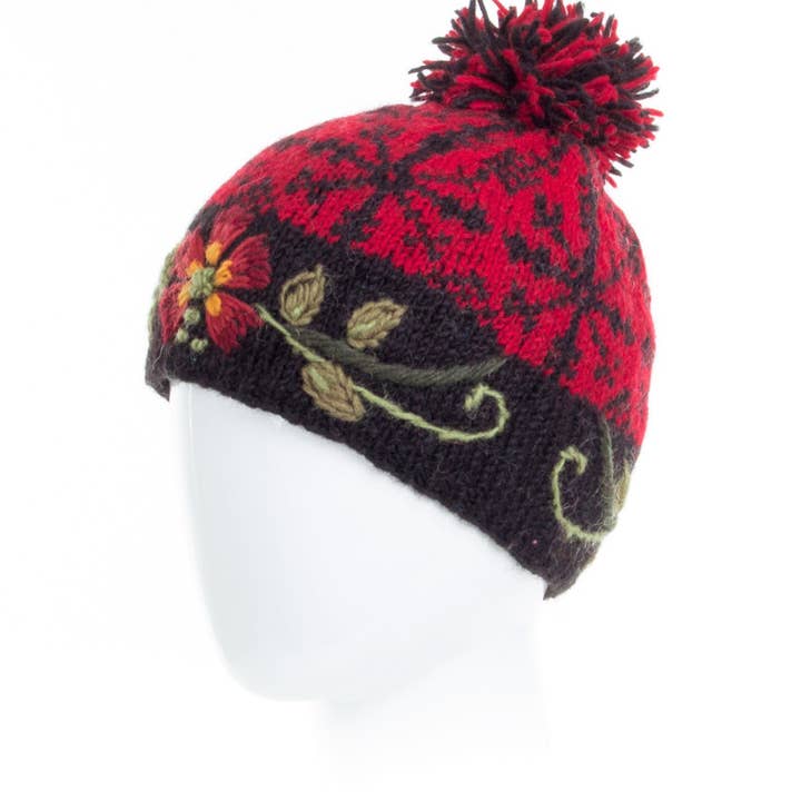 Lost Horizons Knitwear – Ships from USA - Wholesale Beanie - Women's - Eleanor Beanie Hat with Embroidered Floral Detail2