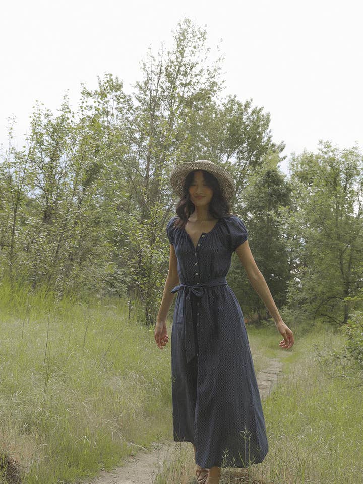 Atèlette - Wholesale Dress - Women's - Navy Blue Cotton Button Down Midi Dress - Calais Dress7