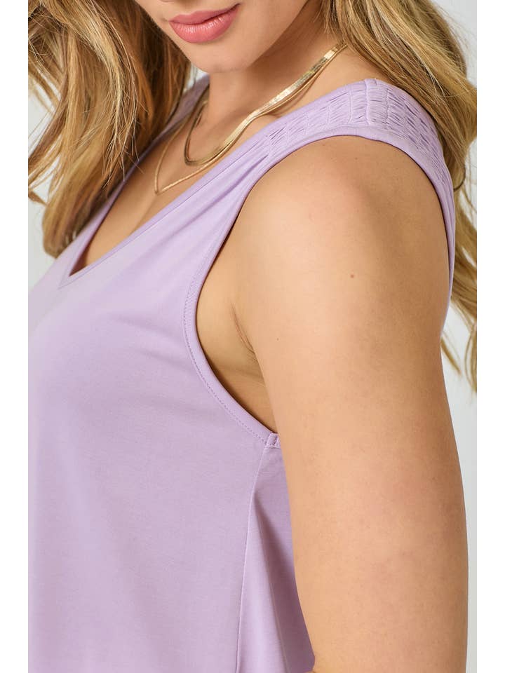 Mystree - Wholesale Tank Top - Women's - 61036 Cupro Modal Smocked Shoulder Tank