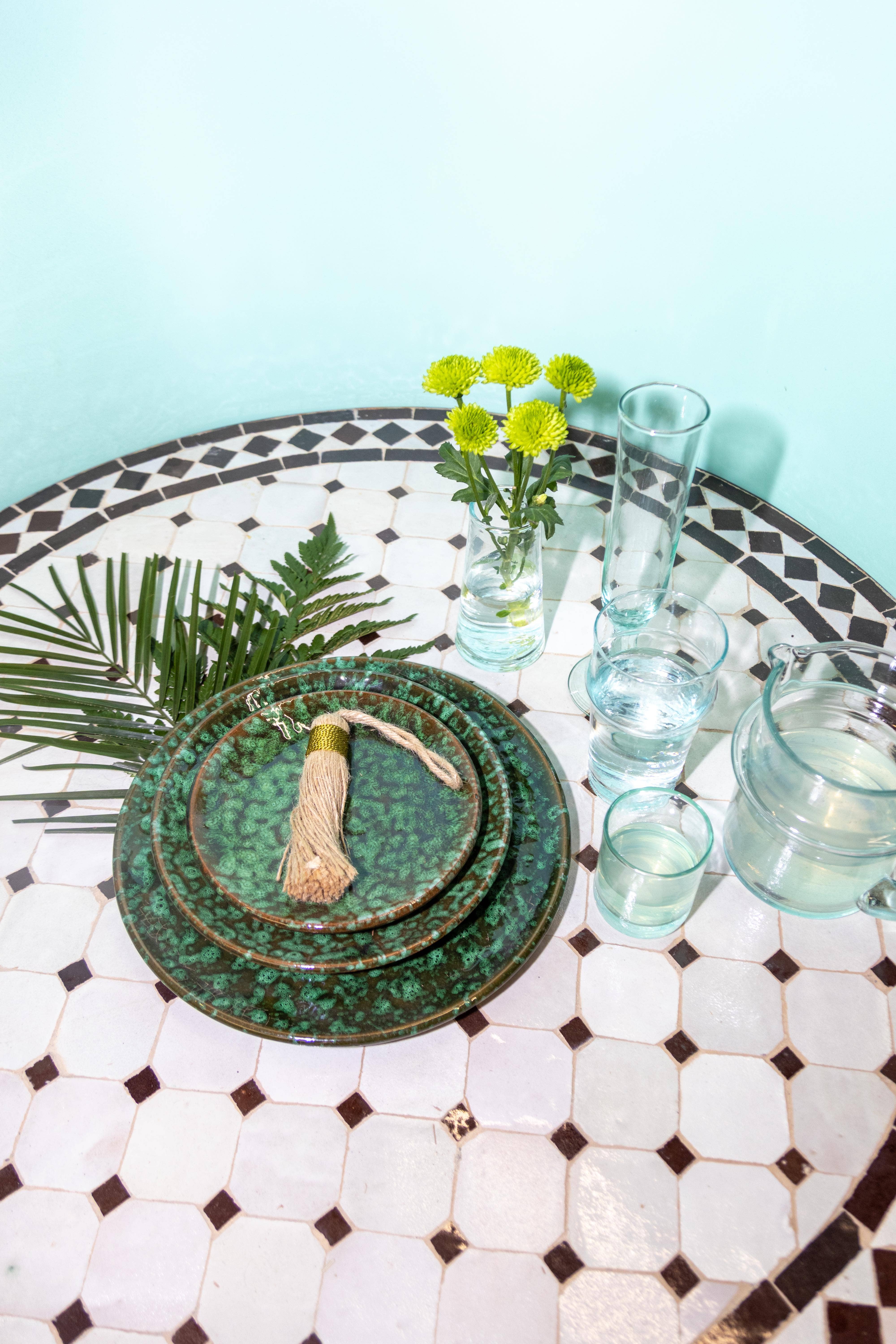 Voyage - Wholesale Decorative Plate/Dish/Bowl - Green Speckled Plate Ceramic - Handmade Morocco