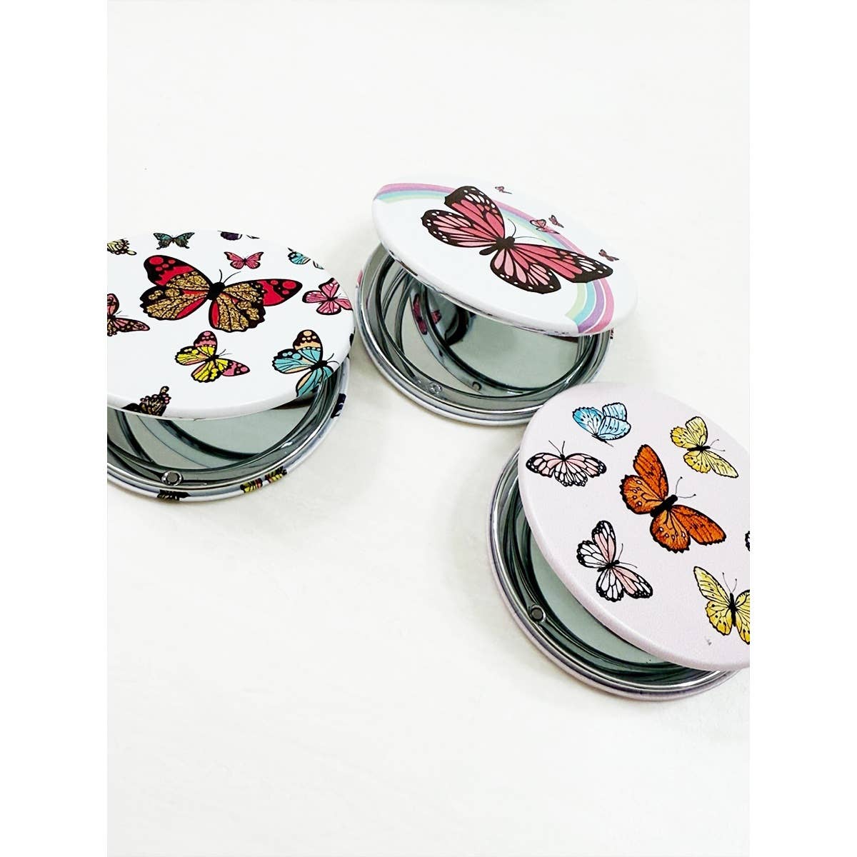 MIX COLOR Butterfly Double Sided Circle Cosmetic Mirror for wholesale on Faire4