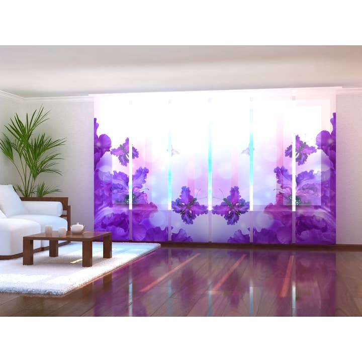 Set of 6 Magic Purple Butterflies Panel Curtains for wholesale by IlyDecor