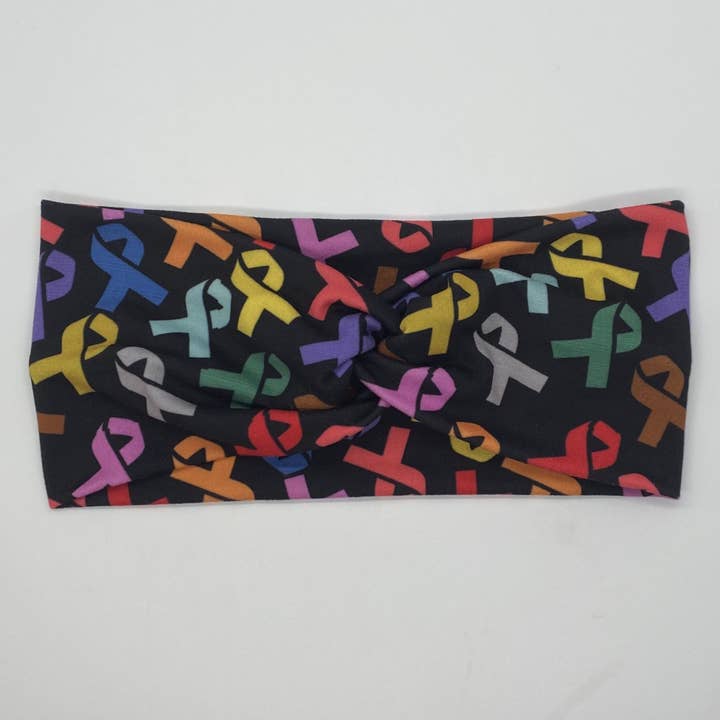 Black Multicolor Ribbon Twist Headband for wholesale by Happy Badger Headbands LLC