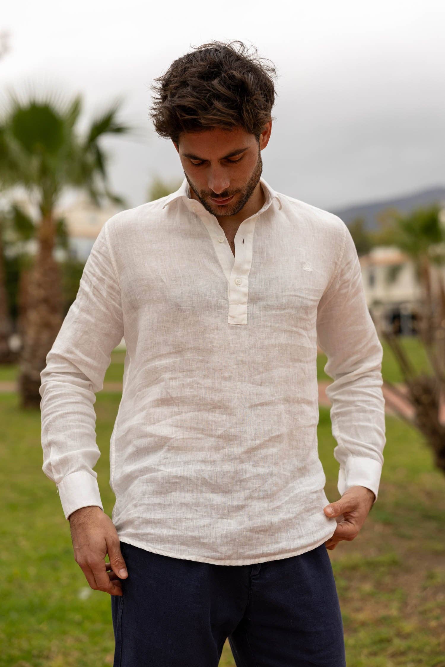 Custi Mikelo: Made in Spain – wholesale Shirt – Men's – White Linen T-shirt1