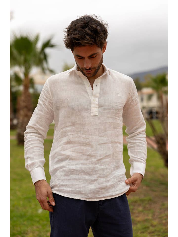 Custi Mikelo: Men's Clothing & Christmas Gifts - Wholesale Shirt - Men's - White Linen T-shirt1