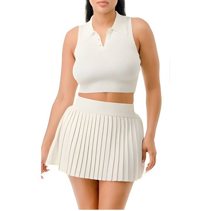 Esmeray Clothing – Großhandel Set aus Oberteil und Rock – Damen – KLASSISCHES PLISSIERTES STRICKSET1