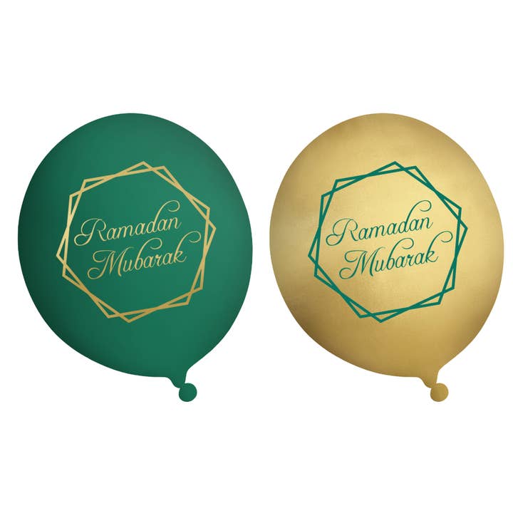 Ramadan Mubarak Party Balloons (10pk) - Green & Gold for wholesale by Peacock Supplies
