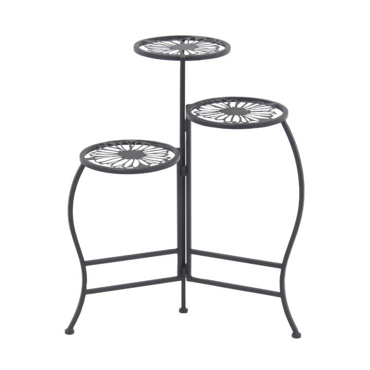 A-45080: SVART METALL BLOMMIG 3 NIVÅER INOMHUS UTOMHUS VÄXTSTÄLLNING för wholesale av Import Corner