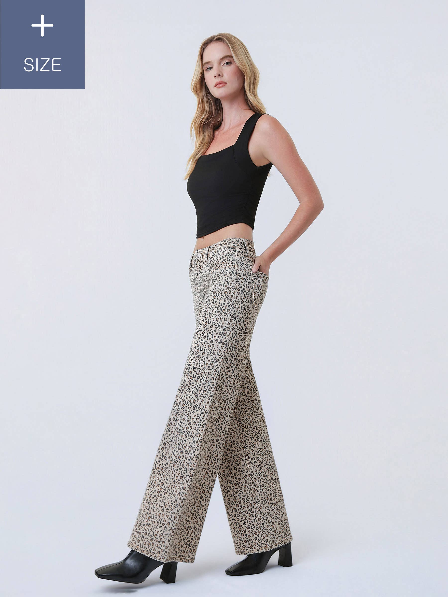 PLUS SIZE MID RISE LEOPARD PRINT WIDE LEG JEANS LV2178LPD-P for wholesale on Faire8