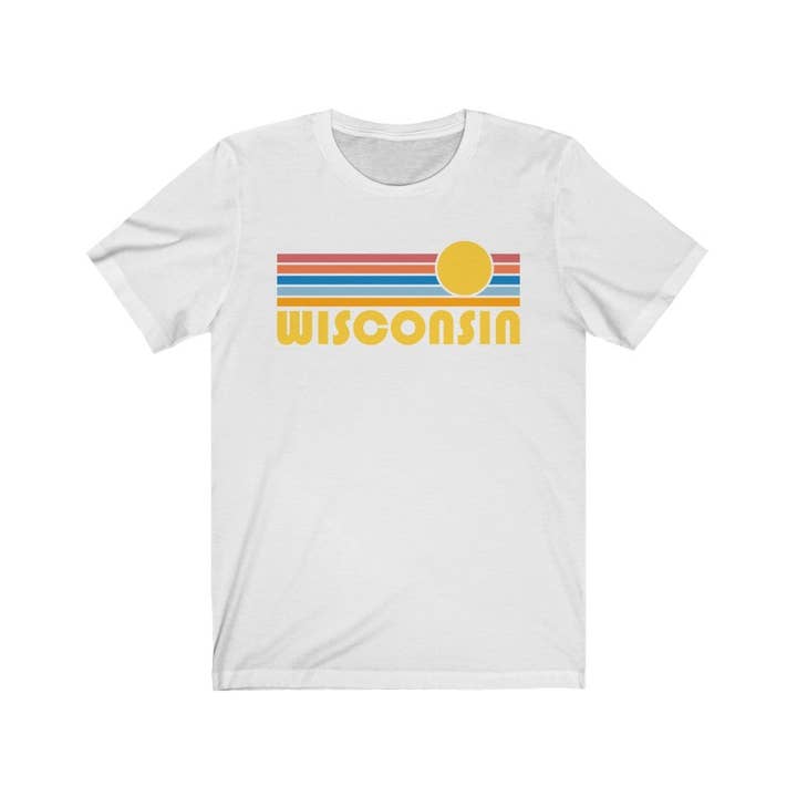 Hey Mountains - Wholesale Screen Printed T-Shirt - Unisex - Wisconsin T Shirt, Retro Sunrise Unisex Graphic Tee