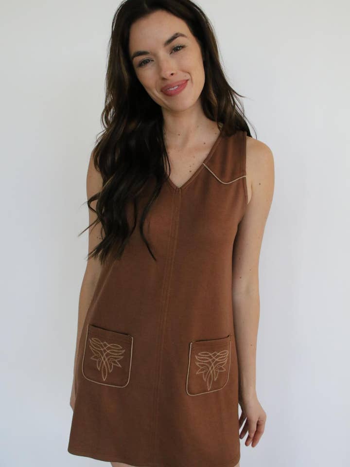 Turquoise Haven - Wholesale Dress - Women's - TH1407A- SCUBA Brown Shift Dress (7 Piece)2