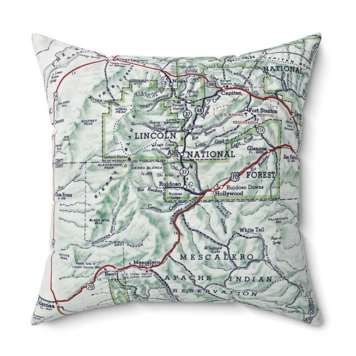 Ruidoso New Mexico Map Pillow – 18" Square Throw Pillow for wholesale by Daisy Mae Designs