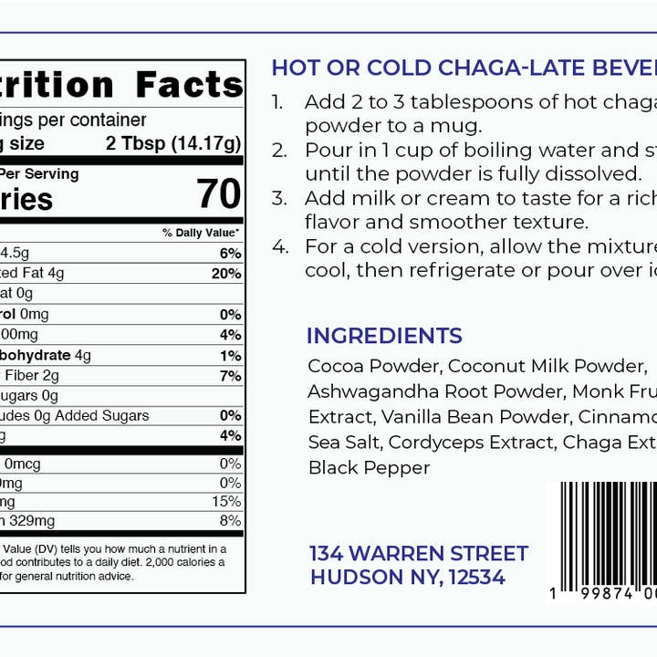 GO Mushrooms - Wholesale Protein/Superfood Powder - HOT CHAGA-LATE 8oz.1