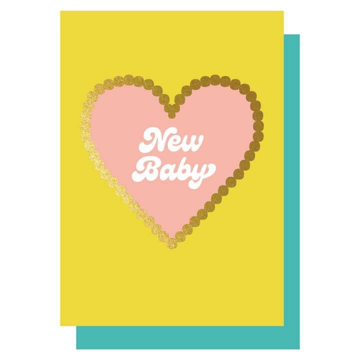 New Baby yellow gold hot foil heart card for wholesale by Lucky Ink