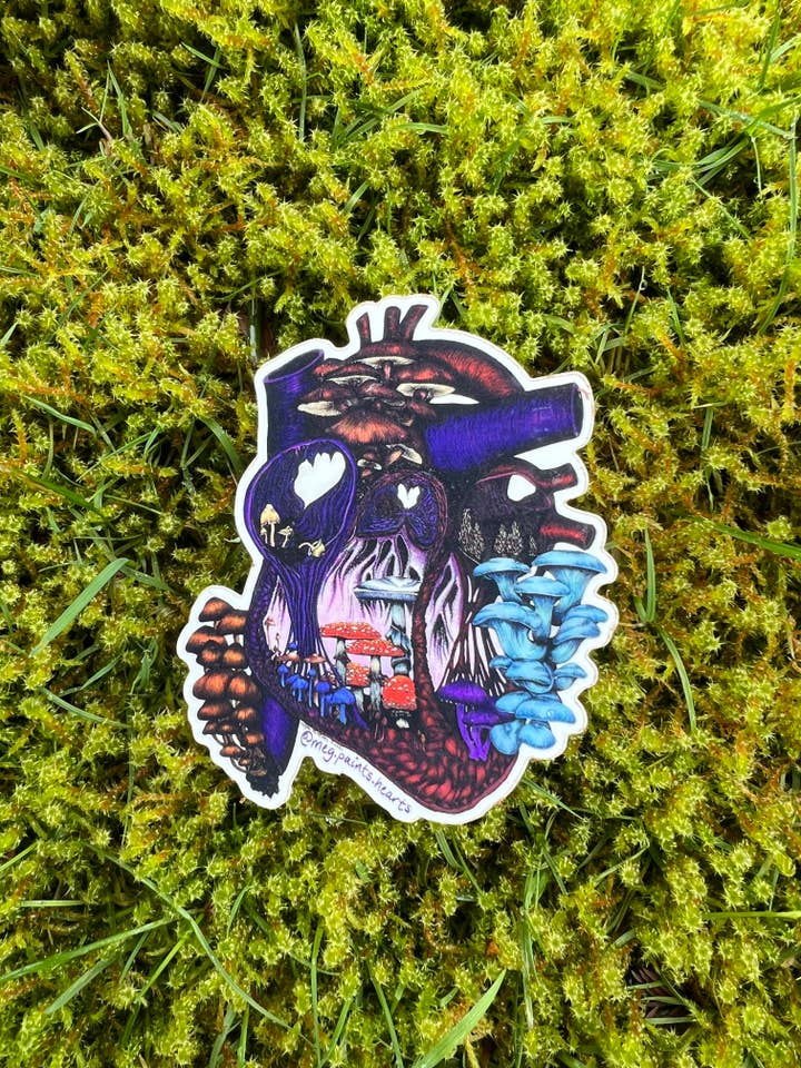 Magic Mushroom Heart in Color Sticker for wholesale by Meg Paints Hearts