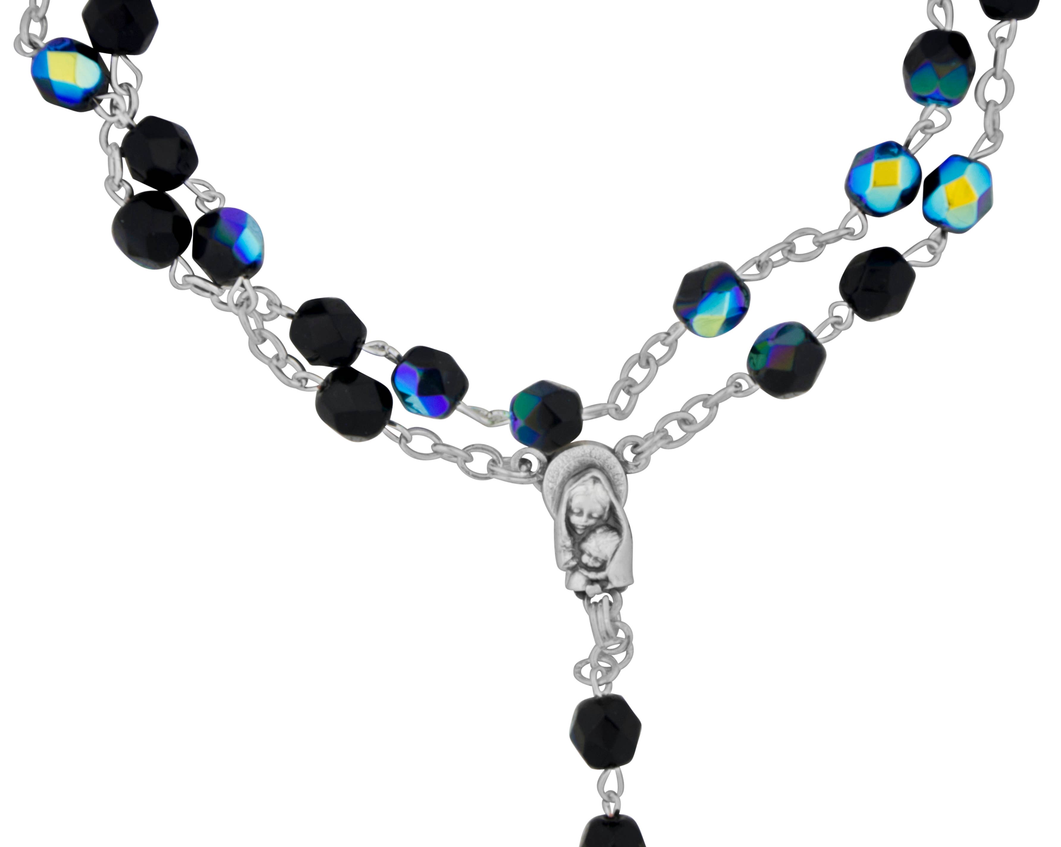 Village Gift Importers - Wholesale Prayer Beads Necklace - St. Michael Chaplet with Black Crystal Beads2
