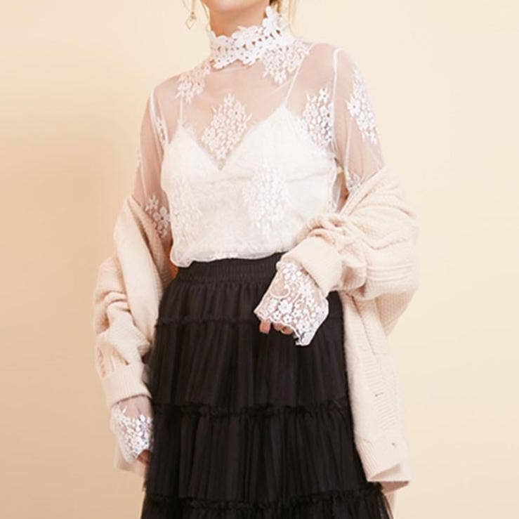 safistyle - Wholesale Blouse - Women's - Sheer Floral Lace Long-Sleeve Top1