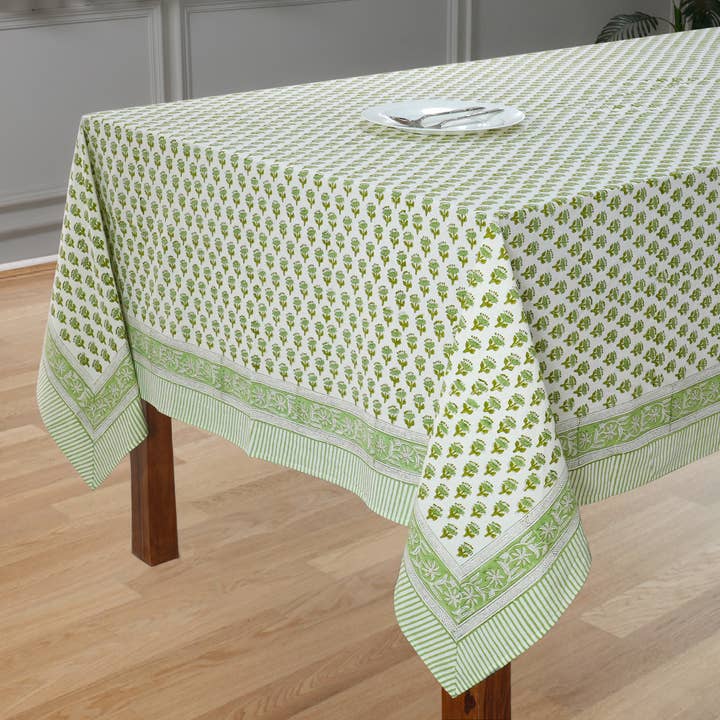 Cotton Print Club – wholesale Tablecloth – Emerald Green Block Print Tablecloth