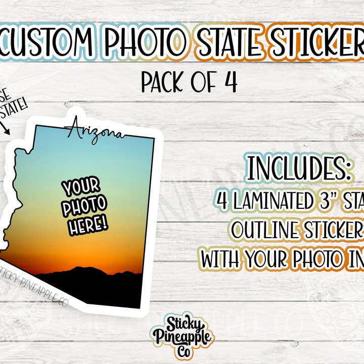 Custom 3" State Sticker Pack (Set of 4) for wholesale by Sticky Pineapple Co