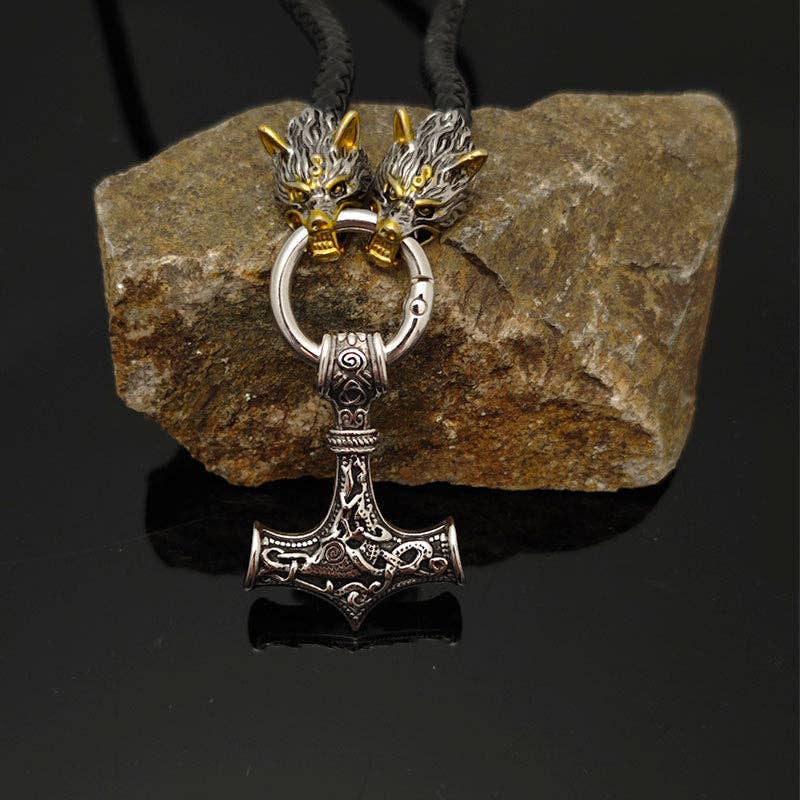 SALINA TRADING INC - Wholesale Pendant/Charm Necklace - Celtic Wolf Head Leather Necklace with Hammer Pendant3