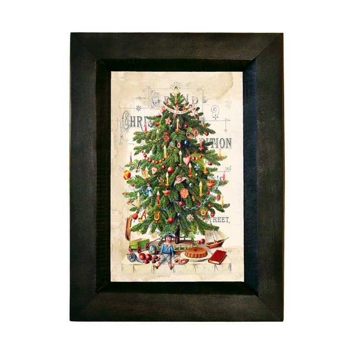 Victorian Christmas Tree Print Behind Glass,Solid Wood Frame for wholesale by Madison Bay Co. - Historical Home Decor Reproductions