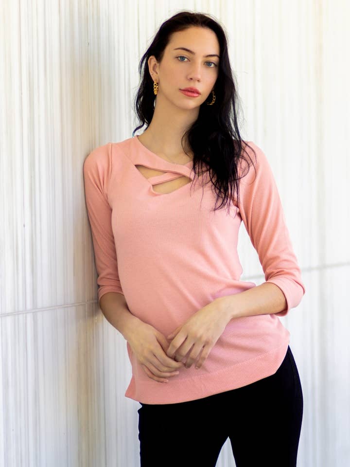 Urban Diction Crisscross Crop 3/4-sleeved Top for wholesale by Urban Diction