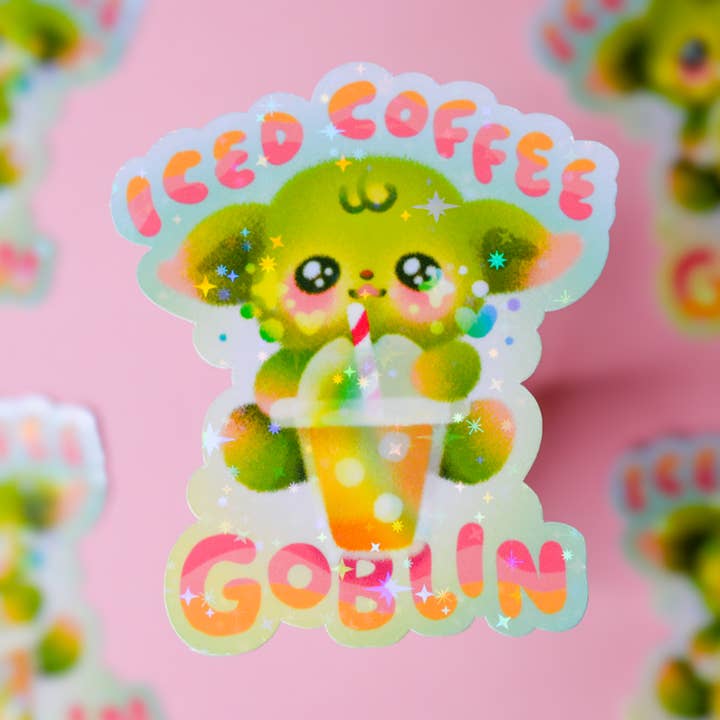 Gobelin de café glacé - Autocollant scintillant pour la vente par Snail Valley