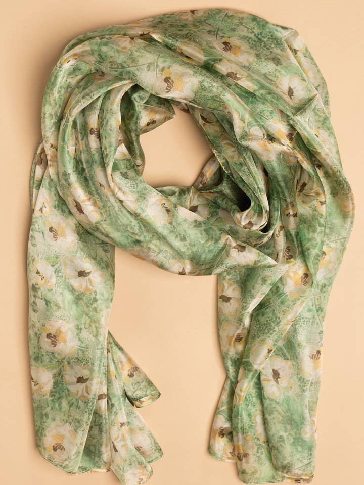Sage Blossom Large Silk Scarf-205 for wholesale by Tilley & Grace
