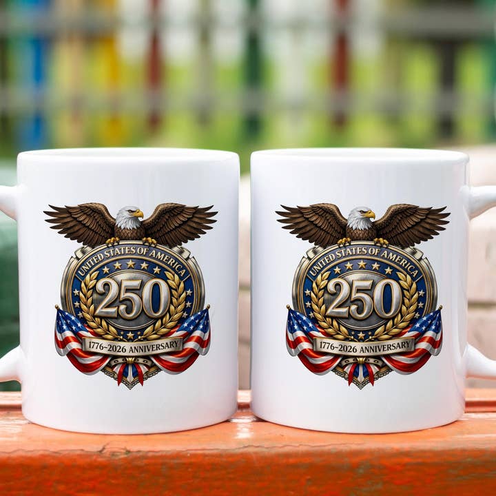 250th Anniversary Coffee Mug, American Flag Ceramic Cup for wholesale by Tevatino