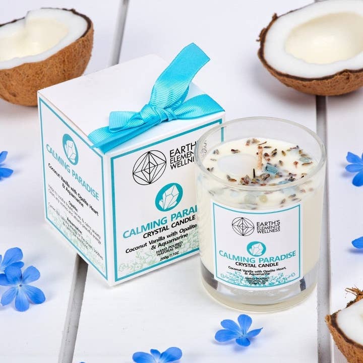 Crystal Candle, Calming Paradise - Pack of 6 for wholesale by Earths Elements Wholesale