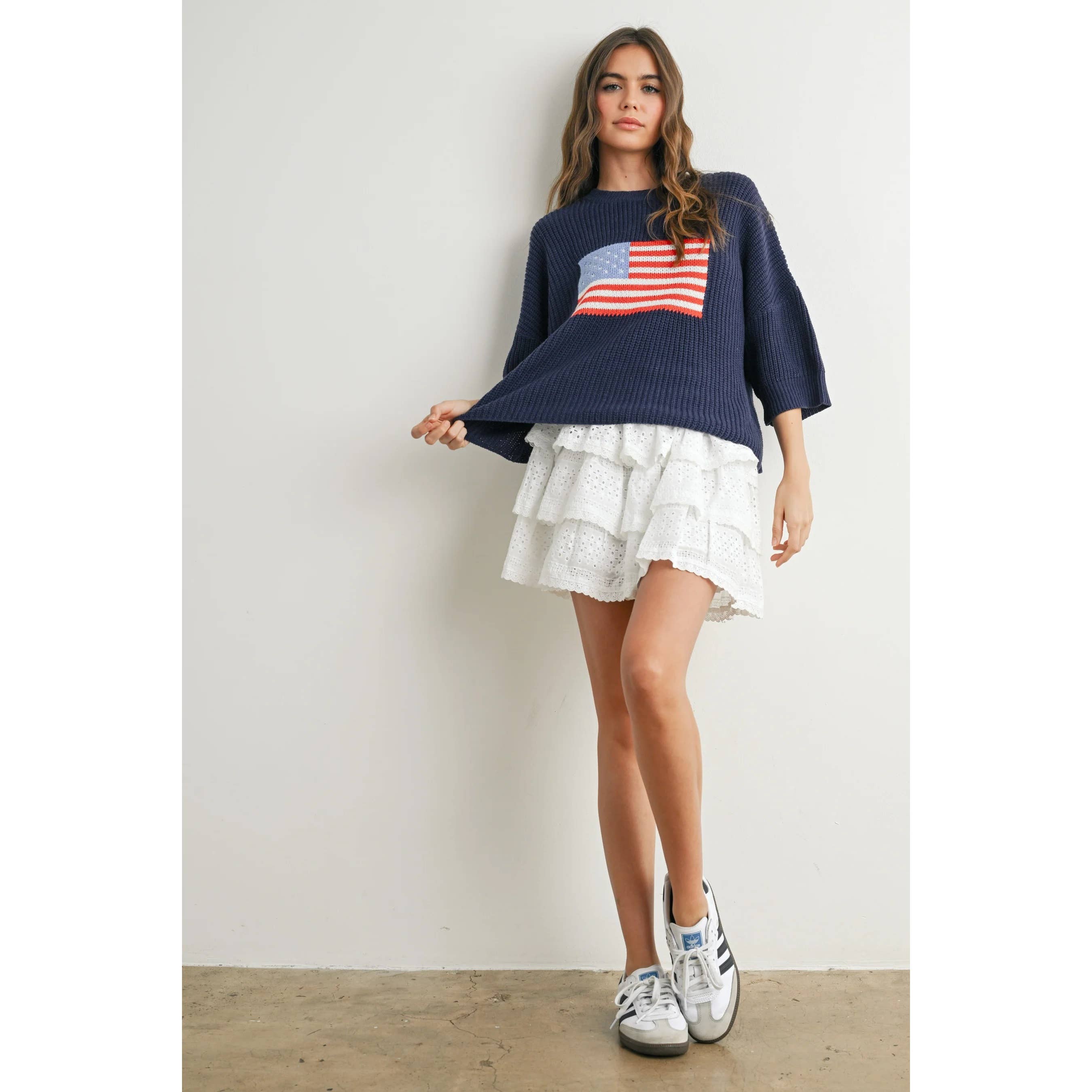 Apolline - Wholesale Knit Sweater - Women's - Patriotic Flag Print Knit Sweater for Bold Style and Comfort12