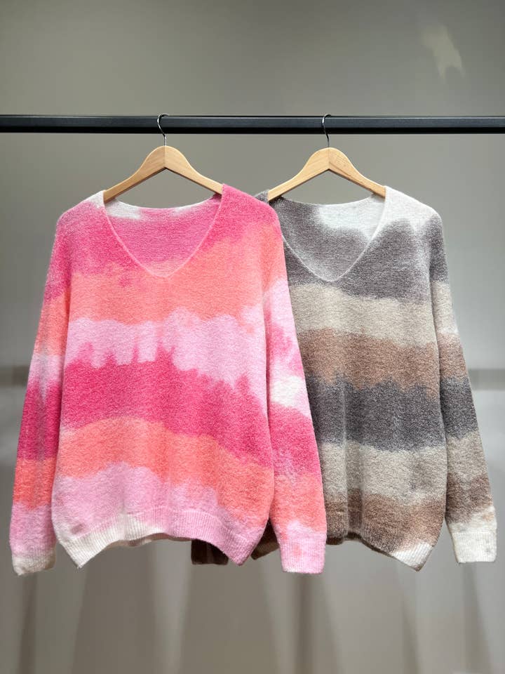 Pull Large Col V Motif Tye & Dye 20% Alpaca pour la vente par L'Emotion