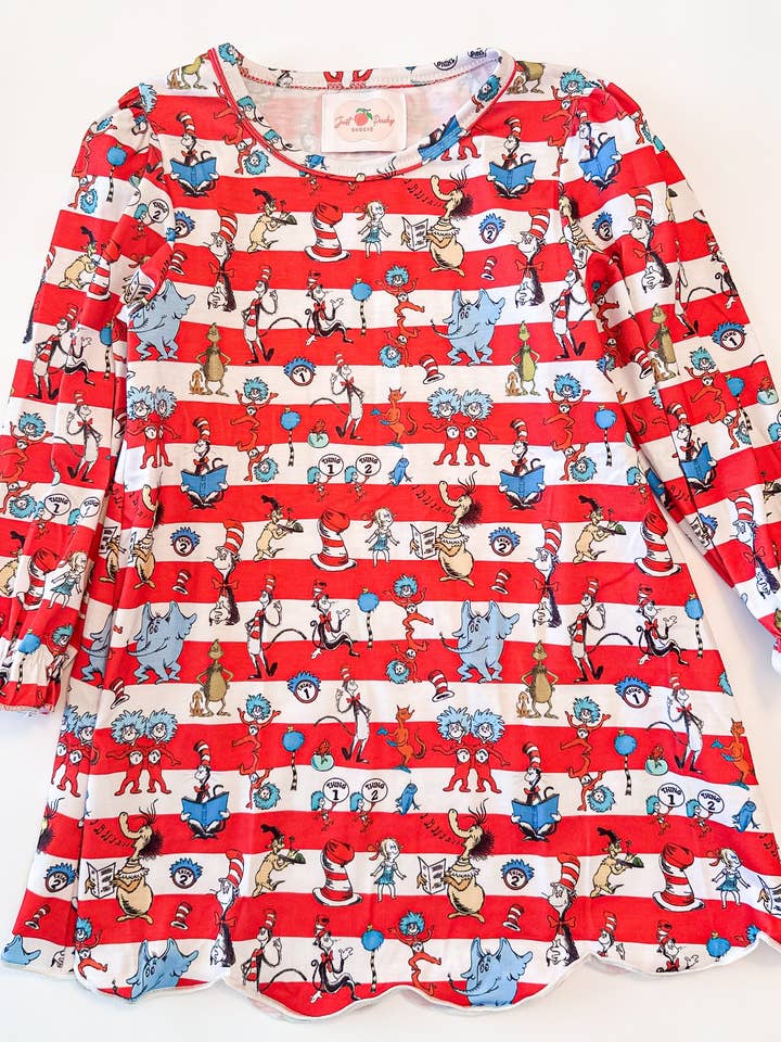Seuss Dress for wholesale by Just Peachy Smocks + Peachy Sleepy Bamboo