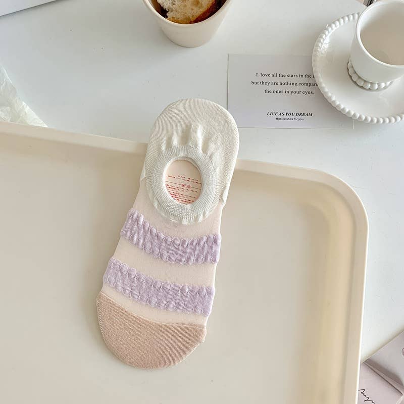 Tourtiwi - Wholesale Socks - Women's - Candy Color Wave Stripe Breathable Short Socks