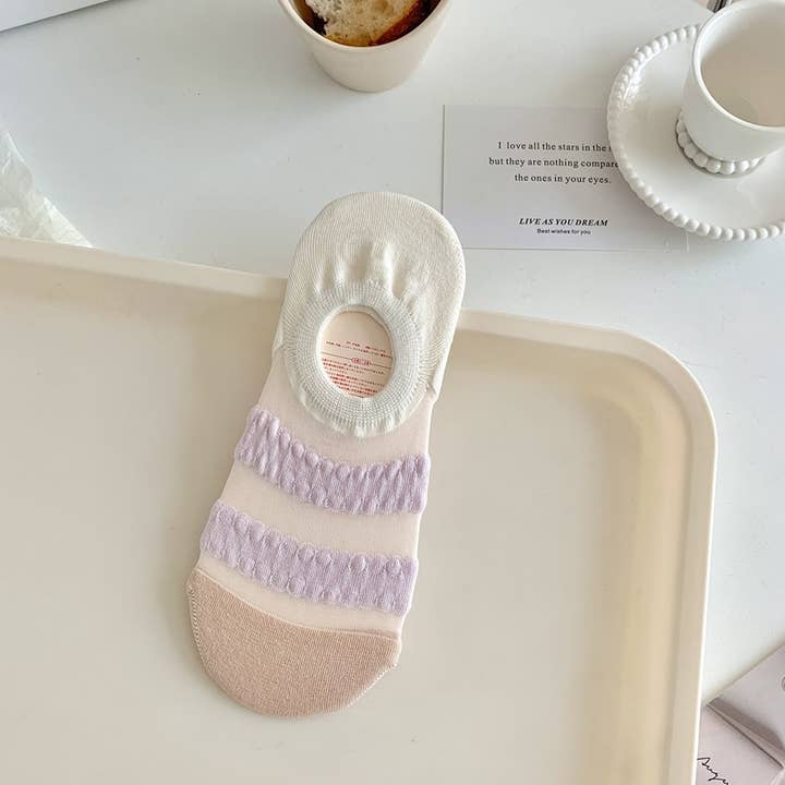 Tourtiwi - Wholesale Socks - Women's - Candy Color Wave Stripe Breathable Short Socks0