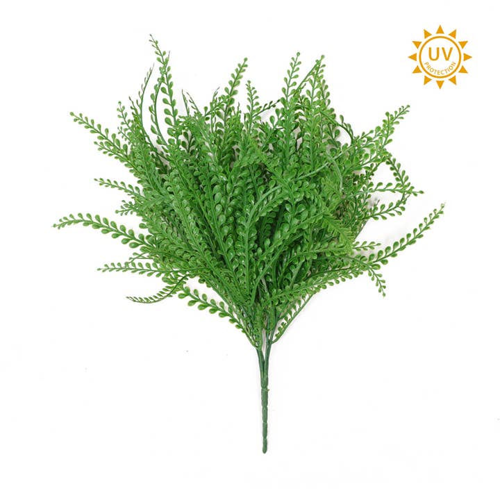 Bead Grass Greenery Bush X7, 15"H, (49 pairs leaf) Green, UV for wholesale by ES Essentials