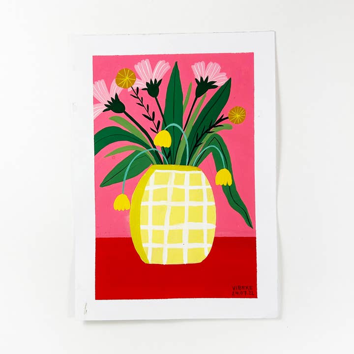 Flowers In A Yellow Vase - Original On Paper for wholesale by Poppydesign