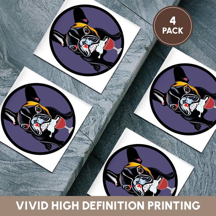 3dRose - Wholesale Coasters - 3dRose, Cute funny Cool Black French Bulldog Dog Drinking Wine, Coaster5