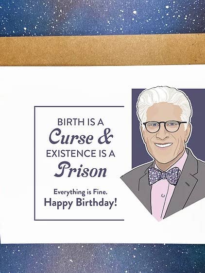 „Die Geburt ist ein Fluch“ Michael Der gute Ort Geburtstag für den Großhandel von The Red Swan Shop