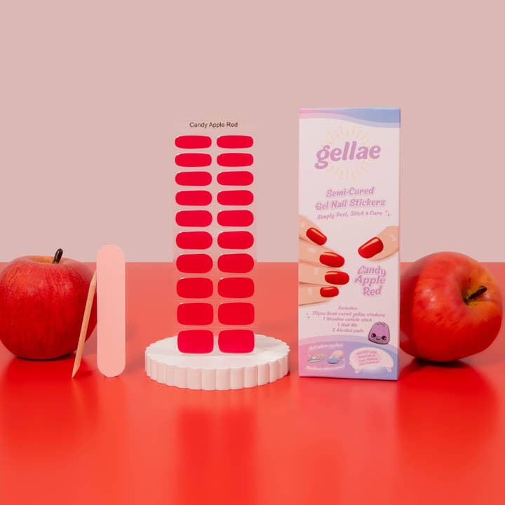 Candy Apple Red DIY Semicured Gel Nail Sticker Kit for wholesale by Gellae