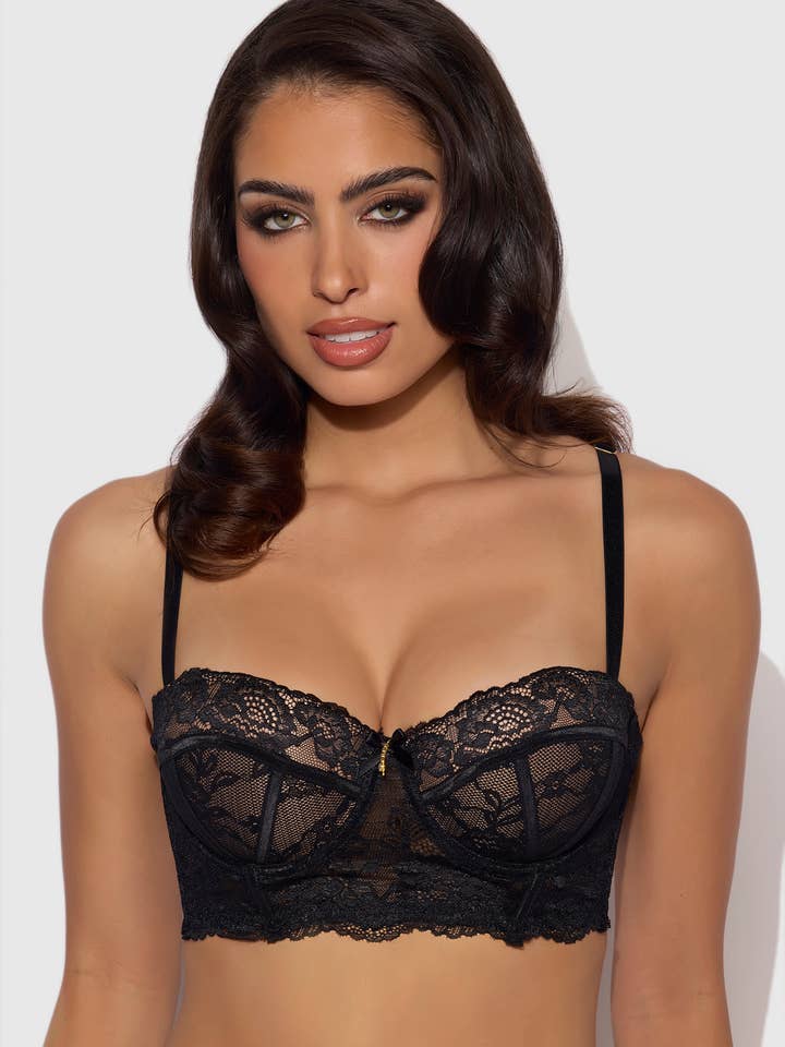 BLACK RUGBY TAN SAVANNAH LACE LONGLINE PUSH UP BALCONETTE BRA for wholesale on Faire0