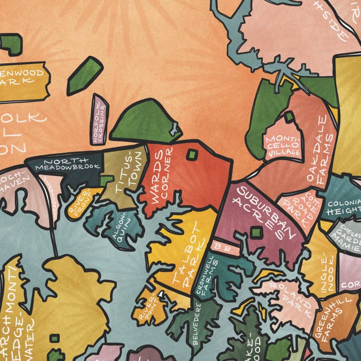 Terratorie Maps + Goods - Wholesale Everyday Greeting Card - Norfolk Neighborhoods Map Art Greeting Card