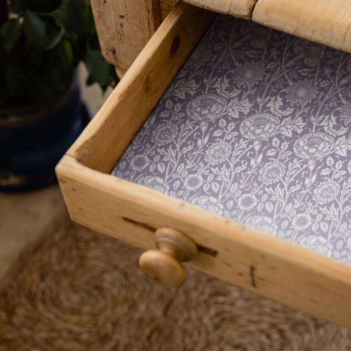 LILAC fragrance SCENTED Drawer Liners in PURPLE William Morris Design for wholesale by The Master Herbalist