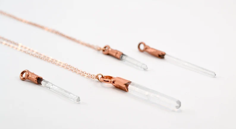 Daddy Daughter Jewelry - Wholesale Pendant/Charm Necklace - Raw Clear Quartz Point Necklace | Copper & 14K Rose GF|6