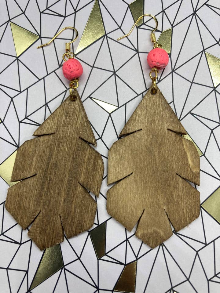 Geometric Elephant Ear with Earoma Stone, Essential Oil Earring for wholesale by Mr. Mediocrates